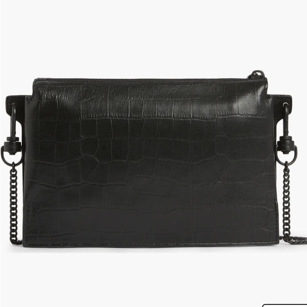 AllSaints Fletcher Leather Crossbody Bag Black Croc-Embossed Leather Crossbody - Picture 3 of 6